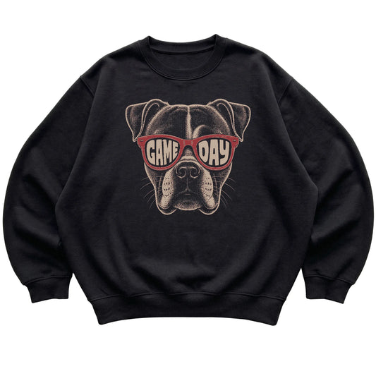 Black American Bulldog Game Day Sunglasses sweatshirt, laid flat