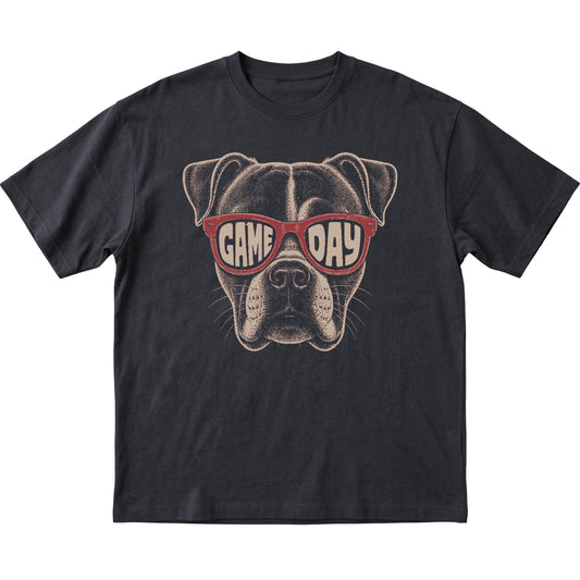 Black American Bulldog Game Day Sunglasses T-shirt, laid flat