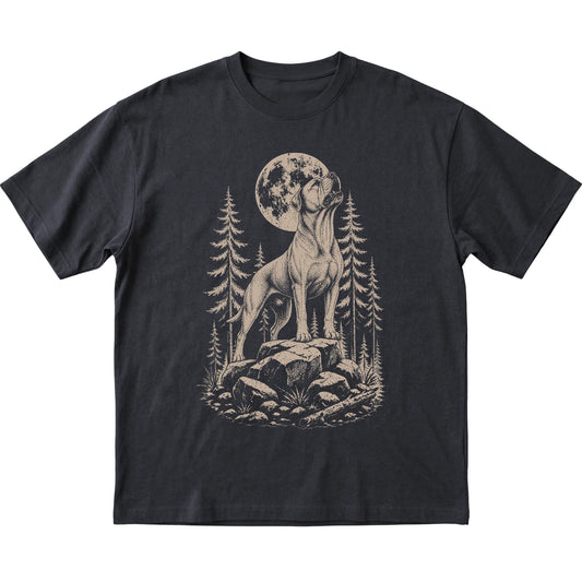 Close view of American Bulldog Howling at the Moon artwork on Black softstyle T-shirt