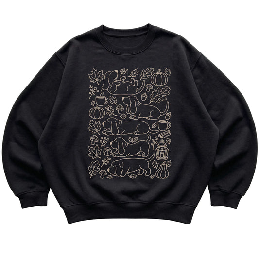 Black Basset Hound Fall Leaves shirt laid flat