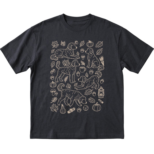 Black Goldendoodle Fall Leaves shirt laid flat