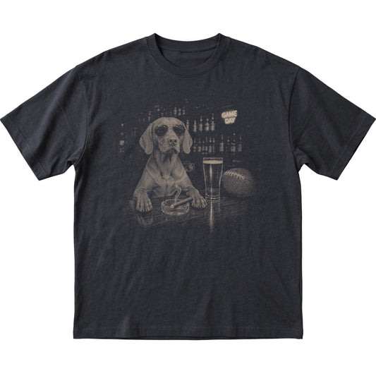 Black Beer and Football Vizsla T-shirt, laid flat