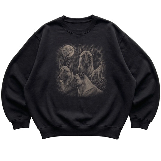 Belgian Malinois 90s Moon Sweatshirt in Black — flat lay
