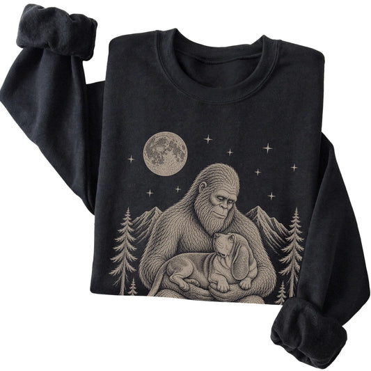 Folded Bigfoot and Basset Hound Sweatshirt in Black