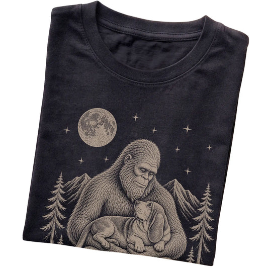 Folded Bigfoot and Basset Hound T-Shirt in Black