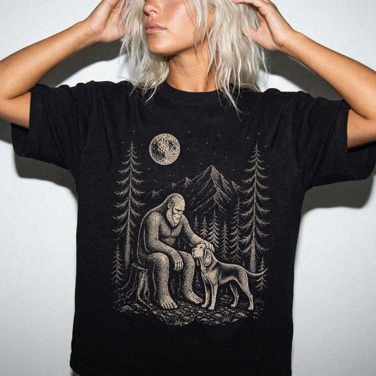 Person wearing the Bloodhound and Bigfoot T-Shirt in Black