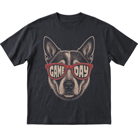 Black Blue Heeler Game Day Sunglasses T-shirt, laid flat