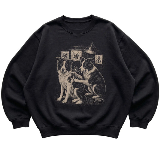 Black Border Collie Dog Tattoo Artist shirt laid flat