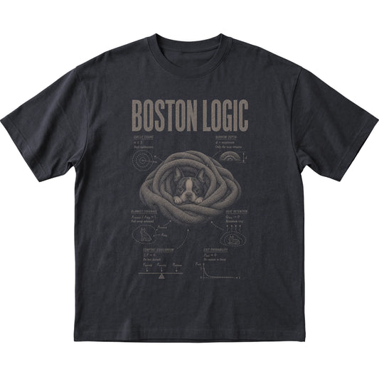Black Boston Terrier Logic T-Shirt laid flat