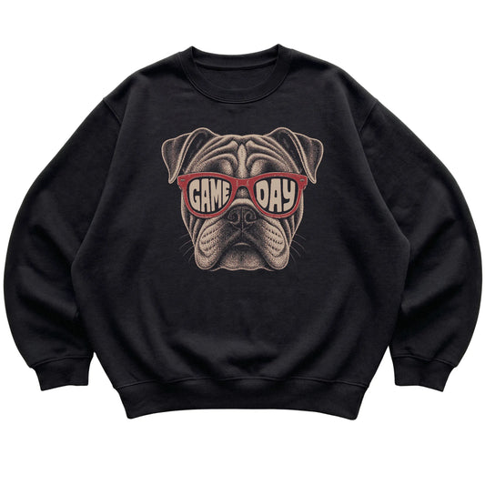 Black Bulldog Game Day Sunglasses sweatshirt, laid flat