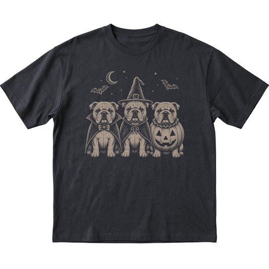 Black Bulldog Halloween Costume T-shirt, flat view