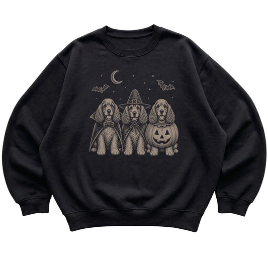 Black Cocker Spaniel Halloween Costume sweatshirt, flat view