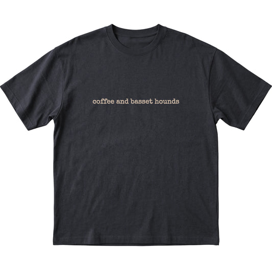 Black Coffee and Basset Hounds T-shirt laid flat