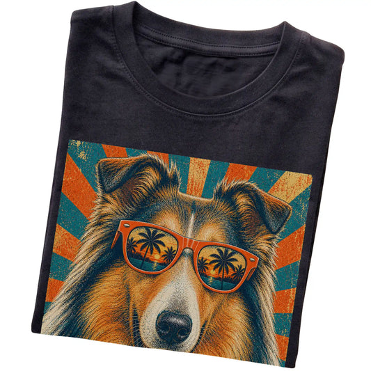 Folded Black softstyle T-shirt with a Retro Collie Dad design