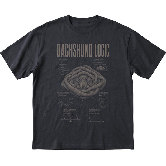 Black Dachshund Logic T-Shirt laid flat