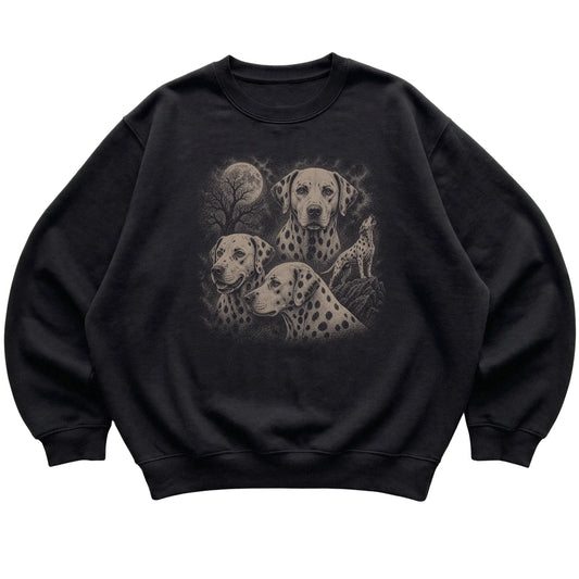 Dalmatian 90s Moon Sweatshirt in Black — flat lay