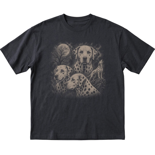 Dalmatian 90s Moon T-Shirt in Black — flat lay
