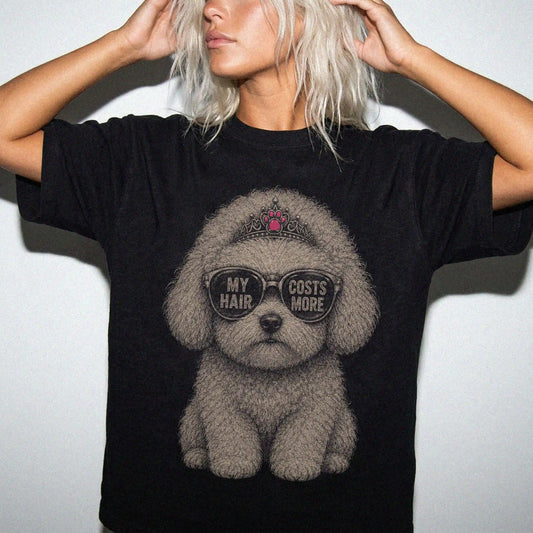 Woman wearing a Black Diva Bichon Frise T-Shirt