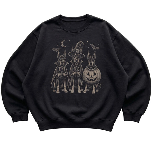 Black Doberman Halloween Costume sweatshirt, flat view