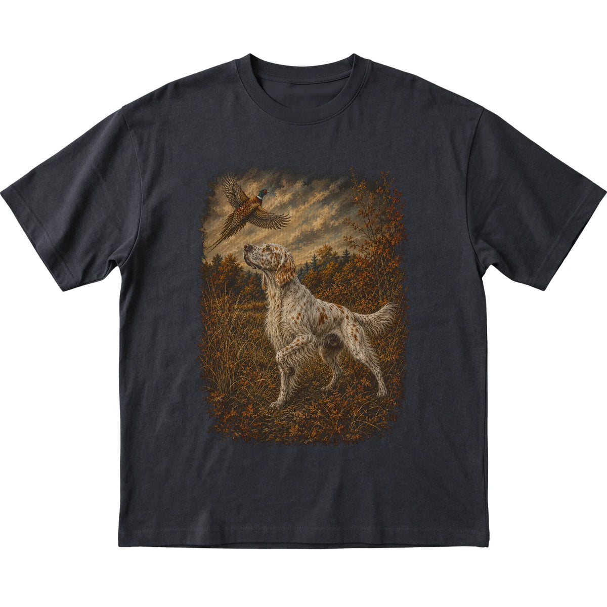 English Setter Pheasant Hunting T-Shirt in Black