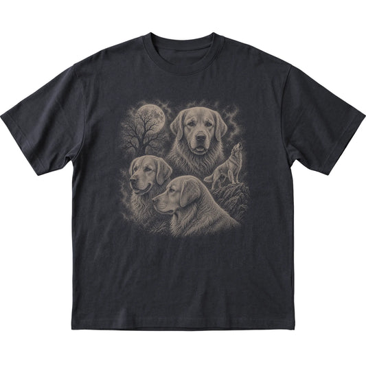 Golden Retriever 90s Moon T-Shirt in Black — flat lay