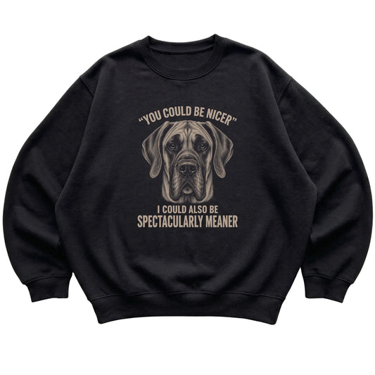 Great Dane Guard Dog Sweatshirt in Black — flat lay