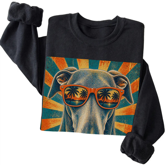 Folded Black crewneck sweatshirt with a Retro Greyhound Dad design