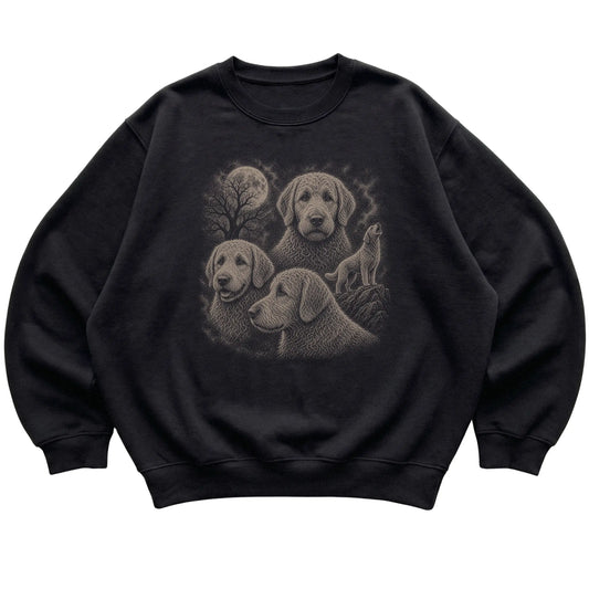 Labradoodle 90s Moon Sweatshirt in Black — flat lay