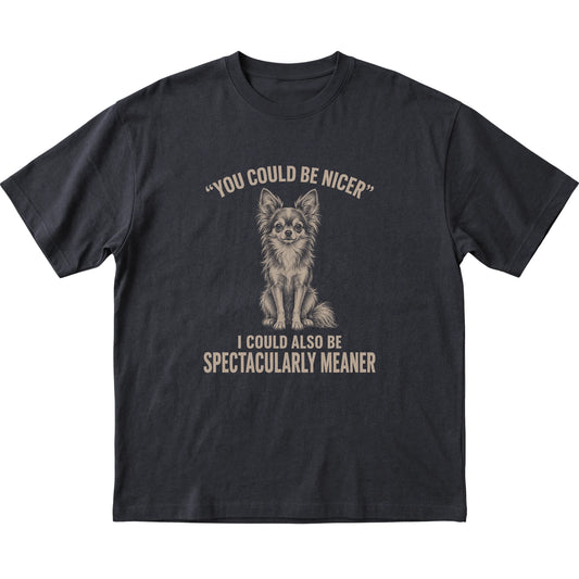 Long-Haired Chihuahua Guard Dog T-Shirt in Black — flat lay