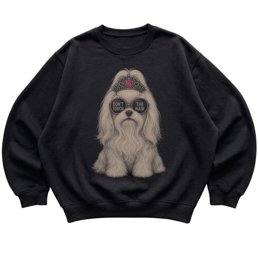 Black Maltese Don't Touch The Hair T-Shirt laid flat