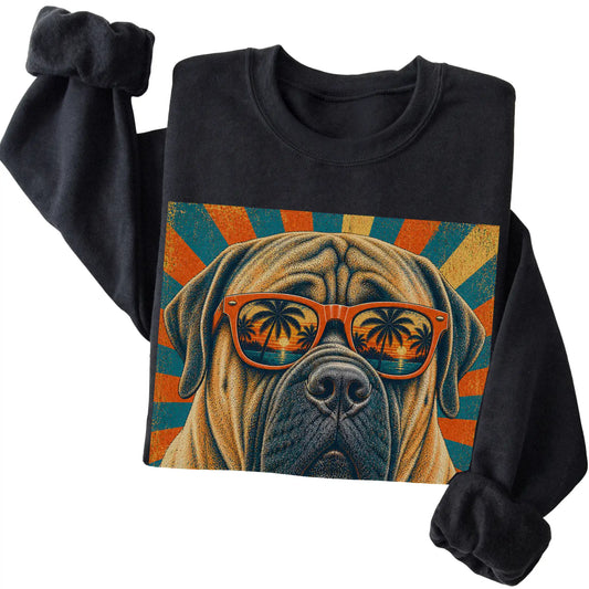 Folded Black crewneck sweatshirt with a Retro Mastiff Dad design