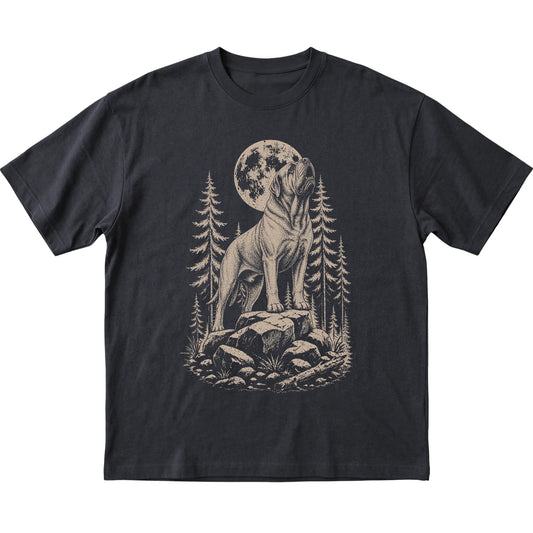 Close view of Mastiff Howling at the Moon artwork on Black softstyle T-shirt