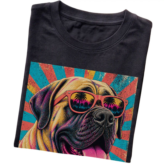 Folded Black softstyle T-shirt with a Retro Mastiff Mama design