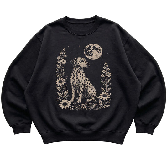 Black Moon Flowers Dalmatian sweatshirt, flat view