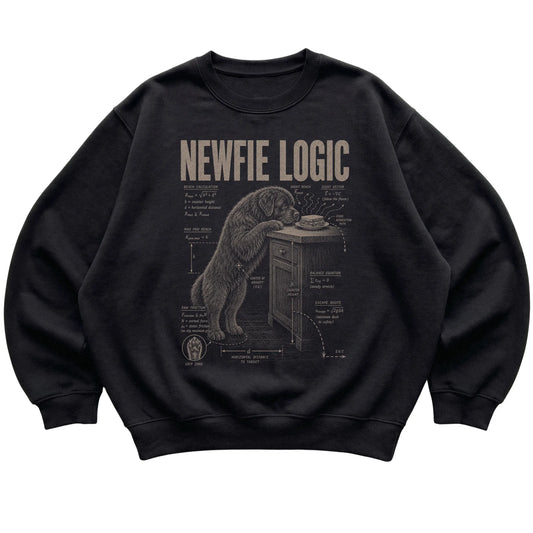 Black Newfie Logic sweatshirt laid flat