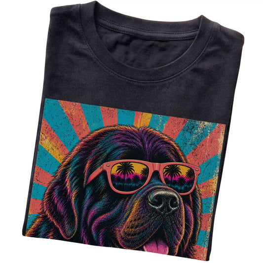 Folded Black softstyle T-shirt with a Retro Newfie Mama design