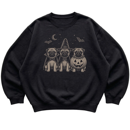 Black Pug Halloween Costume sweatshirt, flat view