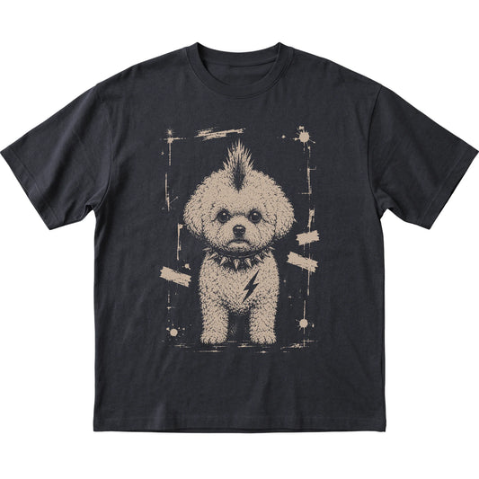 Black Punk Rock Bichon Frise T-shirt, flat view