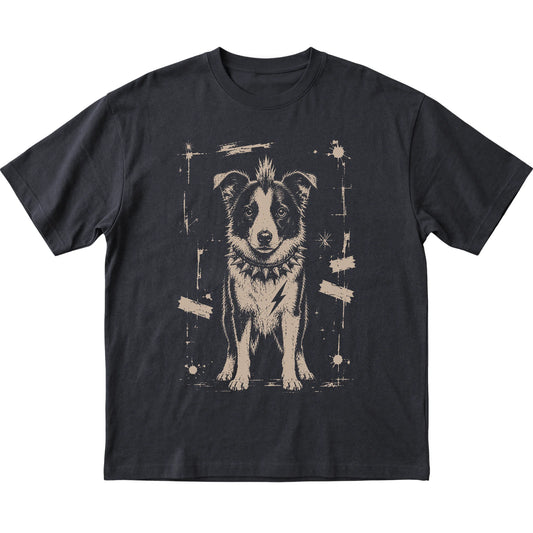 Black Punk Rock Border Collie T-shirt, flat view