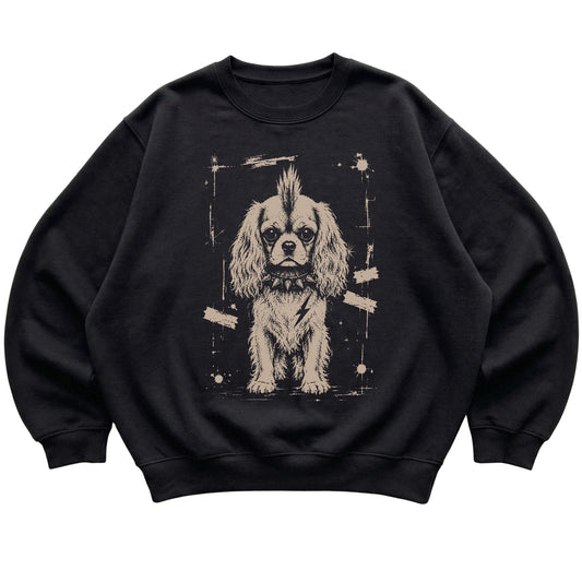 Black Punk Rock Cavalier King Charles Spaniel sweatshirt, flat view