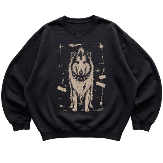 Black Punk Rock Collie sweatshirt, flat view