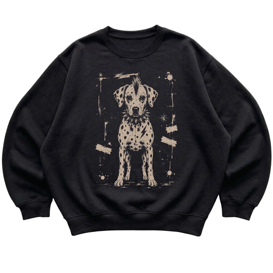 Black Punk Rock Dalmatian sweatshirt, flat view