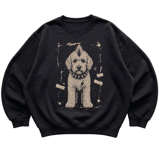 Black Punk Rock Goldendoodle sweatshirt, flat view