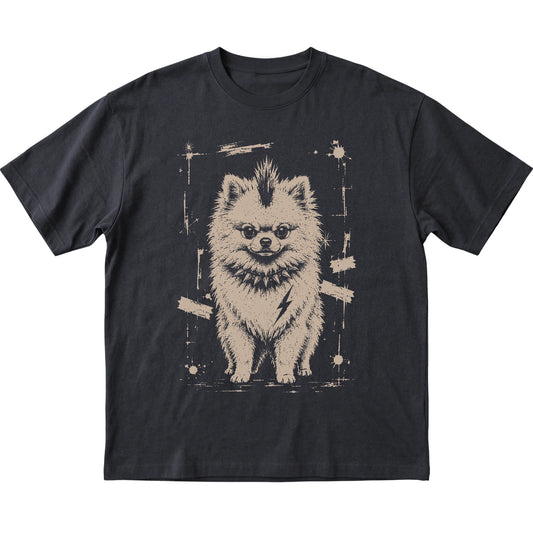 Black Punk Rock Pomeranian T-shirt, flat view