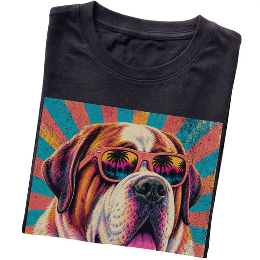 Folded Black softstyle T-shirt with a Retro Saint Bernard Mama design