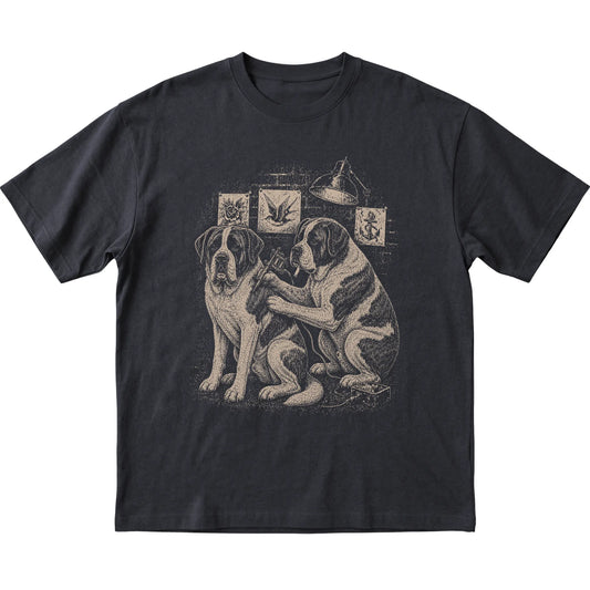 Black Saint Bernard Dog Tattoo Artist shirt laid flat