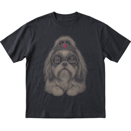 Black Shih Tzu Spa Day Is Today T-Shirt laid flat