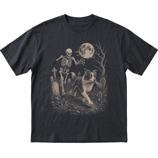 Black Skeleton Chase Border Collie T-shirt, flat view
