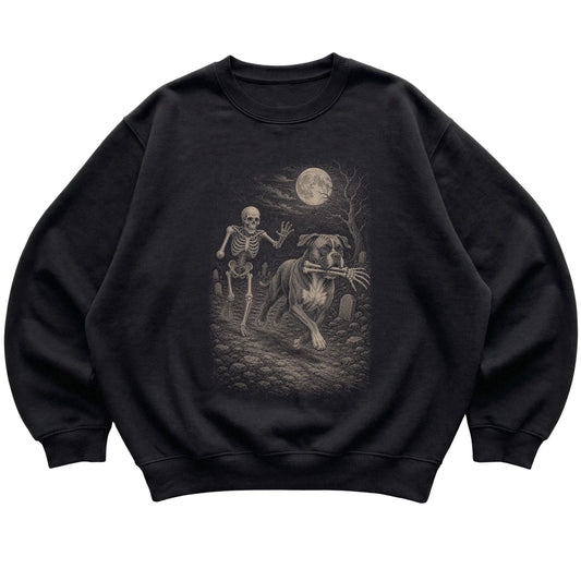 Black Skeleton Chase Boxer sweatshirt, flat view