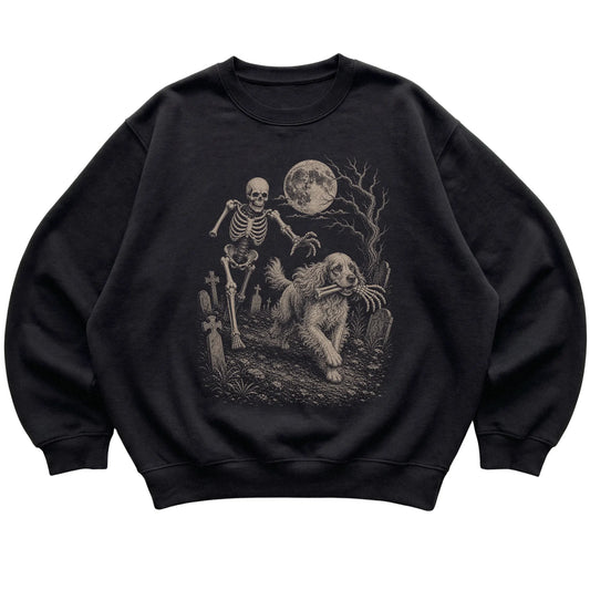 Black Skeleton Chase Cocker Spaniel sweatshirt, flat view